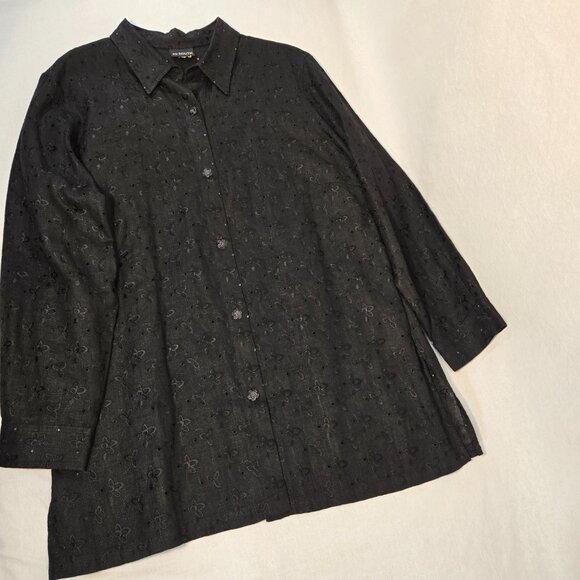 Vintage 20 SOUTH Old Money Boho BLACK Linen Eyelet Tunic Mini Dress Size 1X. - Picture 6 of 16